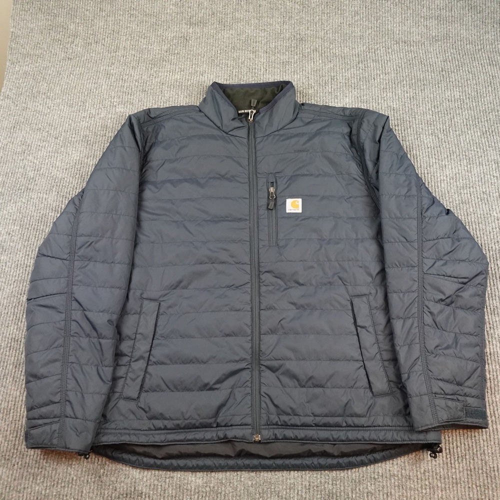 Carhartt Jacket Mens XL Blue Quilted Puffer Rain Defender OJ2208-M Workwear